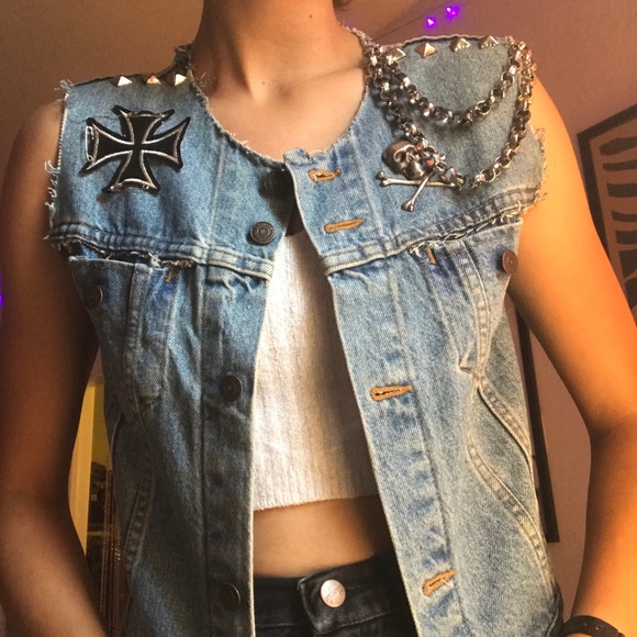 Hand made denim punk vest - Picture 1 of 6